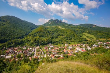 Fototapeta na wymiar Cerveny Kamen villange and Vrsatec mountains