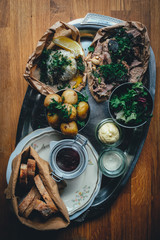 Rustic lunch served on a silver tray