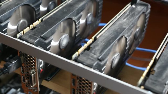 Farm for Mining. Video cards close-up.