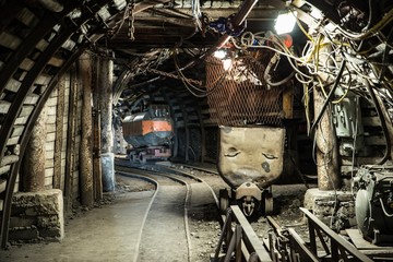 Coal wagons on a tracks - obrazy, fototapety, plakaty