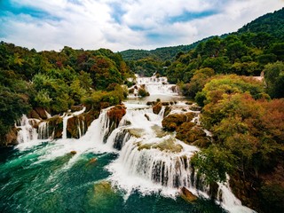 Fototapeta premium Aerial Photo of Krka waterfalls in the Krka National Park, Croatia.
