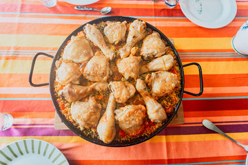 a large paella on the table