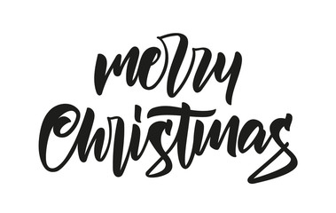 Fototapeta na wymiar Vector illustration. Handwritten calligraphic brush lettering of Merry Christmas on white background