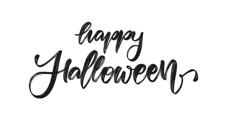 Vector illustration: Handwritten brush textured lettering of Happy Halloween on white background.