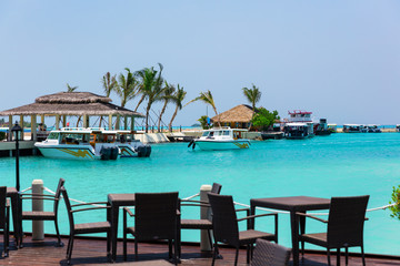 Small harbour and restaurant in the Maldives