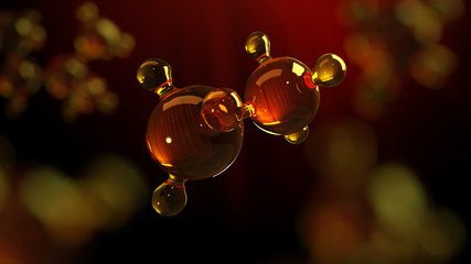 3d rendering illustration of glass molecule model. Molecule of oil. Concept of structure model motor oil or gas