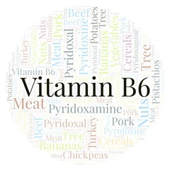 Fototapeta premium Vitamin B6 in a circle shape word cloud.