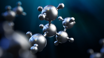 3D illustration of abstract silver metal molecule background