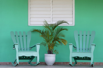 Green chairs on veranda, Vinales, Pinar del Rio, Cuba