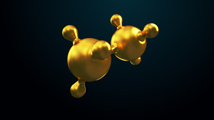 3D illustration of abstract gold molecule background