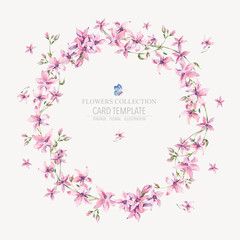Obraz na płótnie Canvas Vector vintage floral round wreath with pink wildflowers