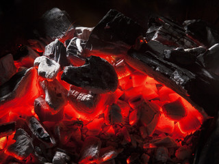 Closeup of charcoal burning.Burning charcoal texture.Very closeup hot texture