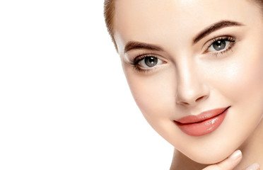 Fototapeta premium Beautiful Woman Face Portrait Beauty Skin Care Concept. Isolated on white
