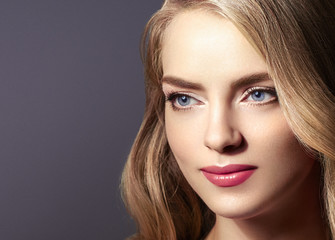 Beautiful blonde hair woman luxury beauty face makeup