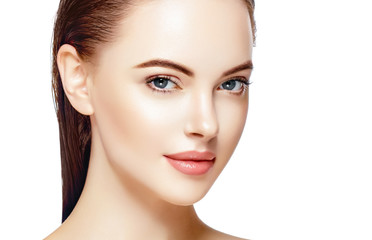 Beautiful Woman Face Portrait Beauty Skin Care Concept. Isolated on white