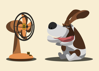 funny dog and fan vector illustration 