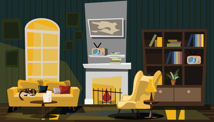 cat in living room vector illustration 