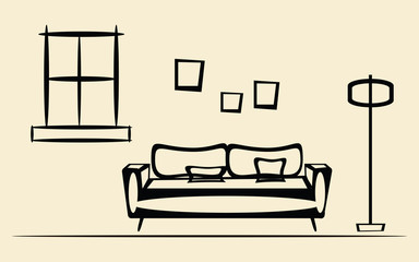 living room drawing vector illustration 