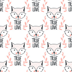 Fashion fox seamless pattern. Cute foxes illustration in sketch style.
