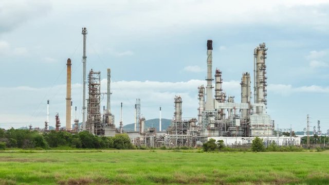 Time lapse of oil refinery industry plant, petroleum manufacturing, day time