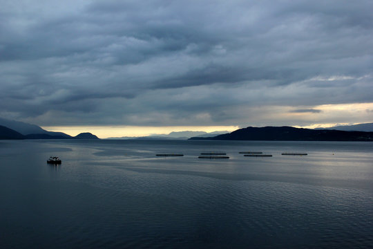 Fish Farms In Hardanger Fjord, Hordaland County, Norway