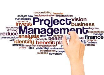 Project Management word cloud hand writing concept