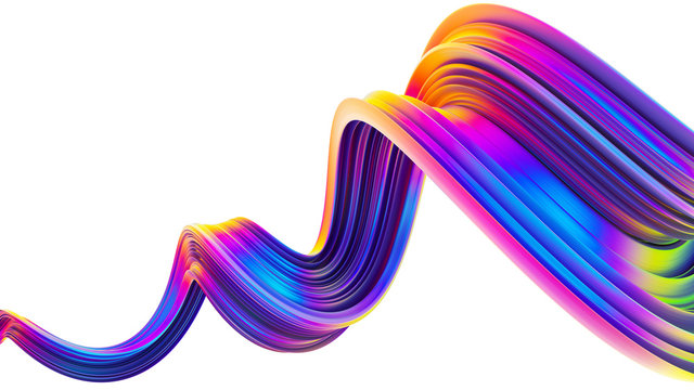 3D wavy bright abstract design element in holographic neon trendy colors