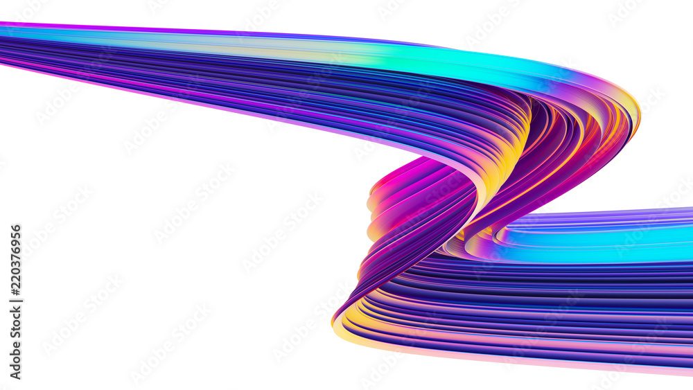 Poster Iridescent abstract background with holographic ribbon fluid twisted shape