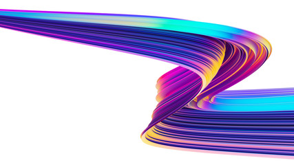 Fond abstrait irisé avec forme torsadée fluide de ruban holographique