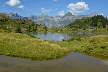 Lake Truebsee over Engelberg on the Swiss alps