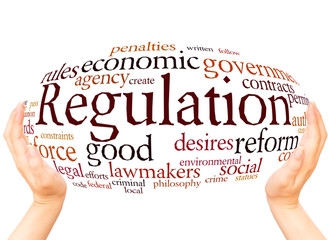 Regulation word cloud hand sphere concept