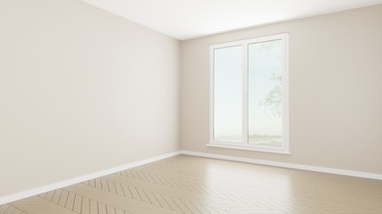 3d render empty room pastel relax style single bed room type light brown corner