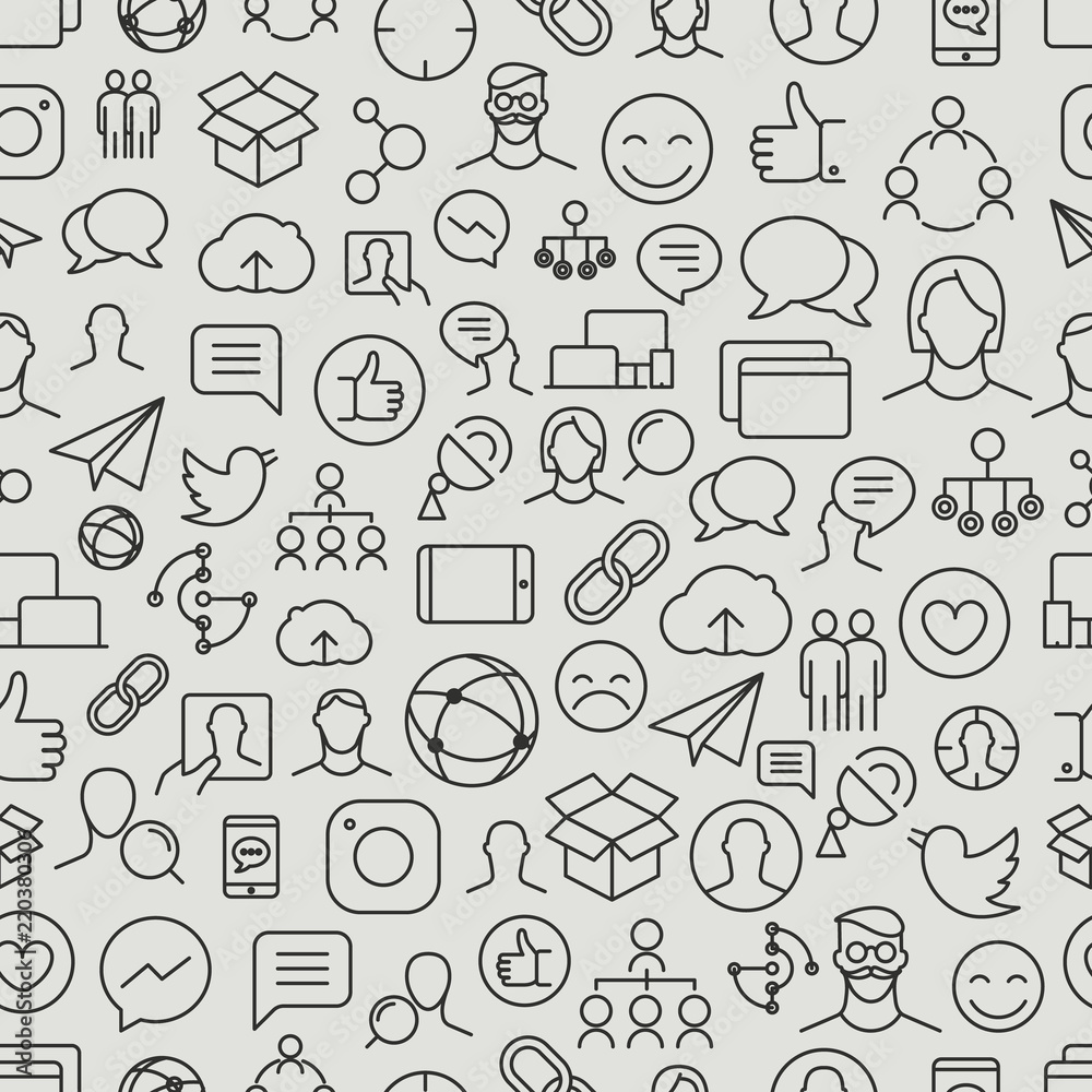 Poster Different network app icons vector seamless pattern