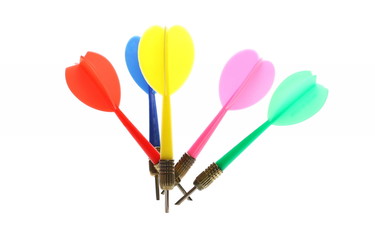 Colorful throwing darts isolated on white background