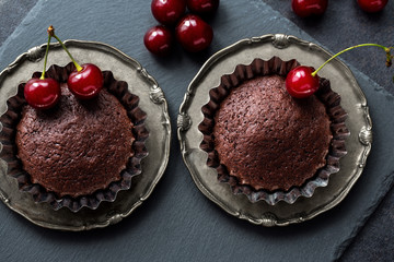 Homemade dark chocolate muffins.
