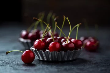 Poster cherry in a chocolate tart. © luckybusiness