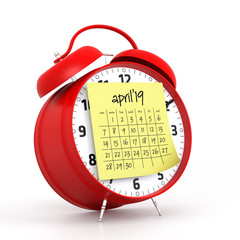 April 2019 Calendar with alarm clock.