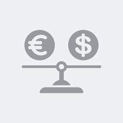 Scales and currency value difference euro dollar