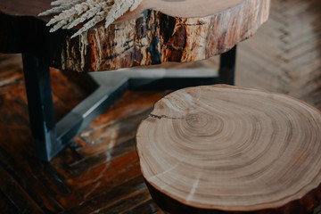 Tree. Wood carving. Wooden products. Interior. Beautiful decor. Style. Table. Elements of the...