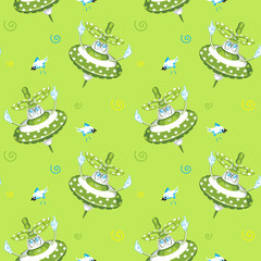 Seamless pattern with funny Whirligig. Ideal for cards, invitations, party, banners, kindergarten, baby shower, preschool and children room decoration