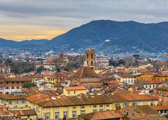 Aerial View Historic Center of Lucca, Italy