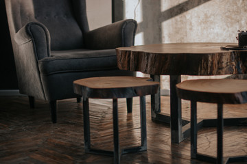 Tree. Wood carving. Wooden products. Interior. Beautiful decor. Style. Table. Elements of the interior. Loft style