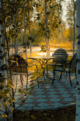 Fragment of a summer cafe in the city park