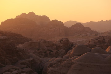 Fototapeta premium Mountains on the outskirts of the Ancient City of Petra, Wadi Rum, Jordan