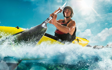 Whitewater kayaking, extreme kayaking - obrazy, fototapety, plakaty