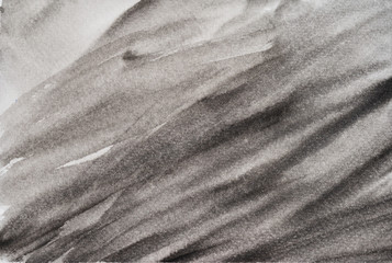 Wrinkle surface , Black and gray stains flow on white background ,  Illustration abstract and bright background from watercolor hand draw on paper
