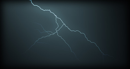 Lightning strikes on a black background with realistic reflections