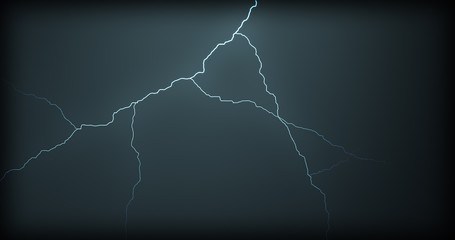 Lightning strikes on a black background with realistic reflections