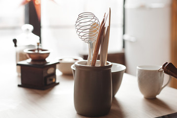 Still of loft kitchen. Interior of kitchen stuff