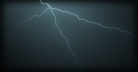 Lightning strikes on a black background with realistic reflections